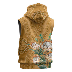 Afro King Proteas Dashiki Motif Sleeveless Hoodie Gold Style - African Pride
