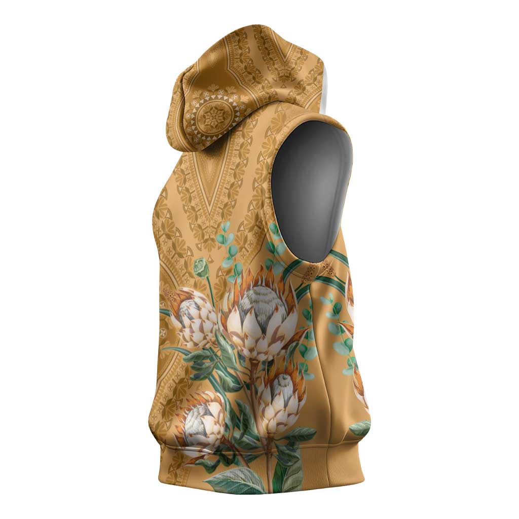 Afro King Proteas Dashiki Motif Sleeveless Hoodie Gold Style - African Pride