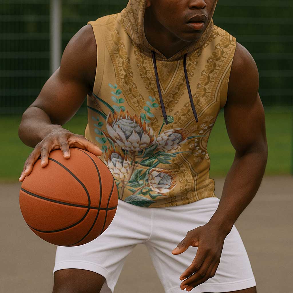 Afro King Proteas Dashiki Motif Sleeveless Hoodie Gold Style - African Pride