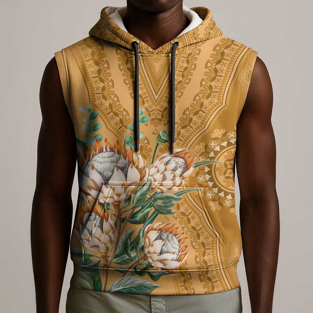 Afro King Proteas Dashiki Motif Sleeveless Hoodie Gold Style - African Pride