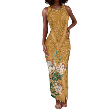 Afro King Proteas Dashiki Motif Tank Maxi Dress Gold Style