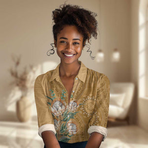 Afro King Proteas Dashiki Motif Women Casual Shirt Gold Style LT9