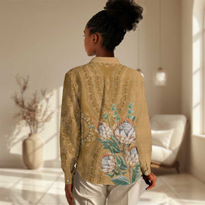 Afro King Proteas Dashiki Motif Women Casual Shirt Gold Style LT9