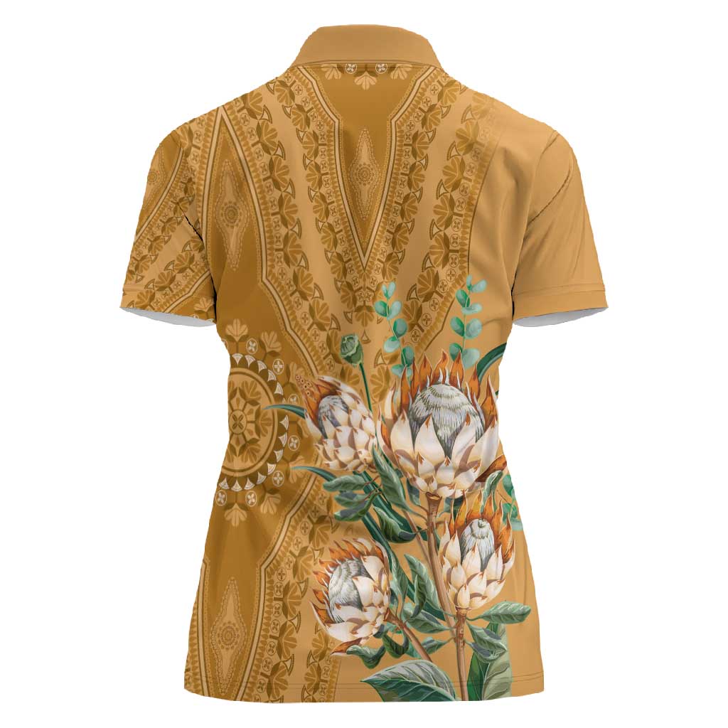 Afro King Proteas Dashiki Motif Women Polo Shirt Gold Style