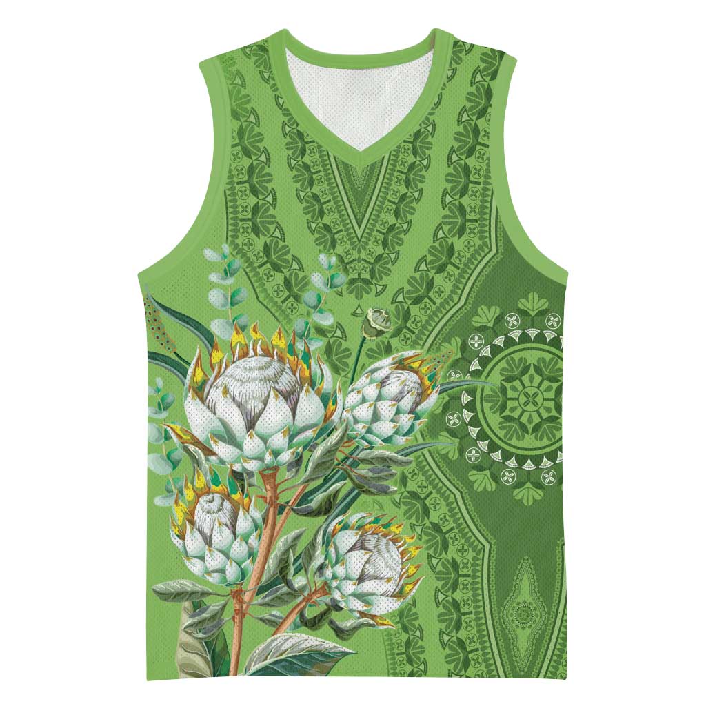 Afro King Proteas Dashiki Motif Basketball Jersey Green Style - African Pride