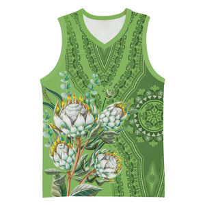 Afro King Proteas Dashiki Motif Basketball Jersey Green Style - African Pride