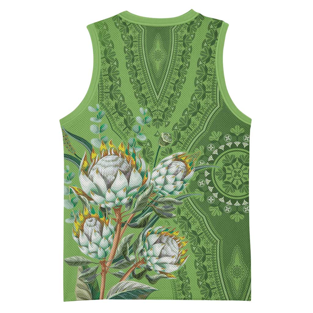Afro King Proteas Dashiki Motif Basketball Jersey Green Style - African Pride