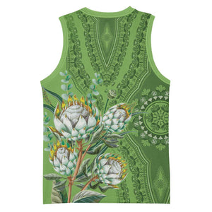 Afro King Proteas Dashiki Motif Basketball Jersey Green Style - African Pride