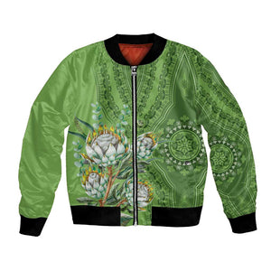 Afro King Proteas Dashiki Motif Bomber Jacket Green Style