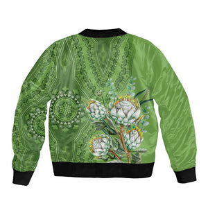Afro King Proteas Dashiki Motif Bomber Jacket Green Style