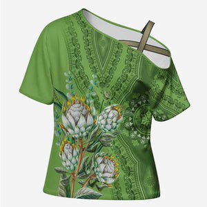 Africa King Proteas Dashiki Motif Cross Shoulder Shirt Green Style