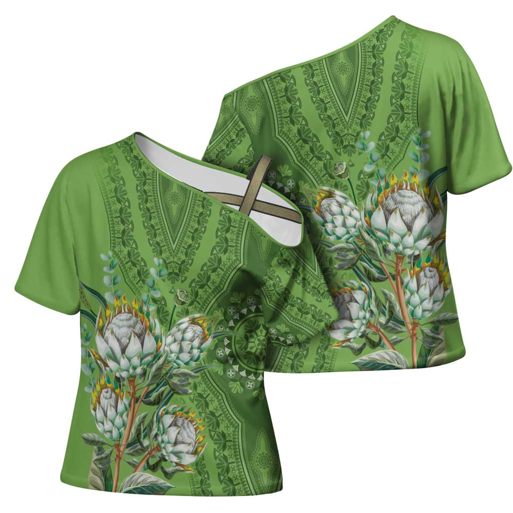 Africa King Proteas Dashiki Motif Cross Shoulder Shirt Green Style