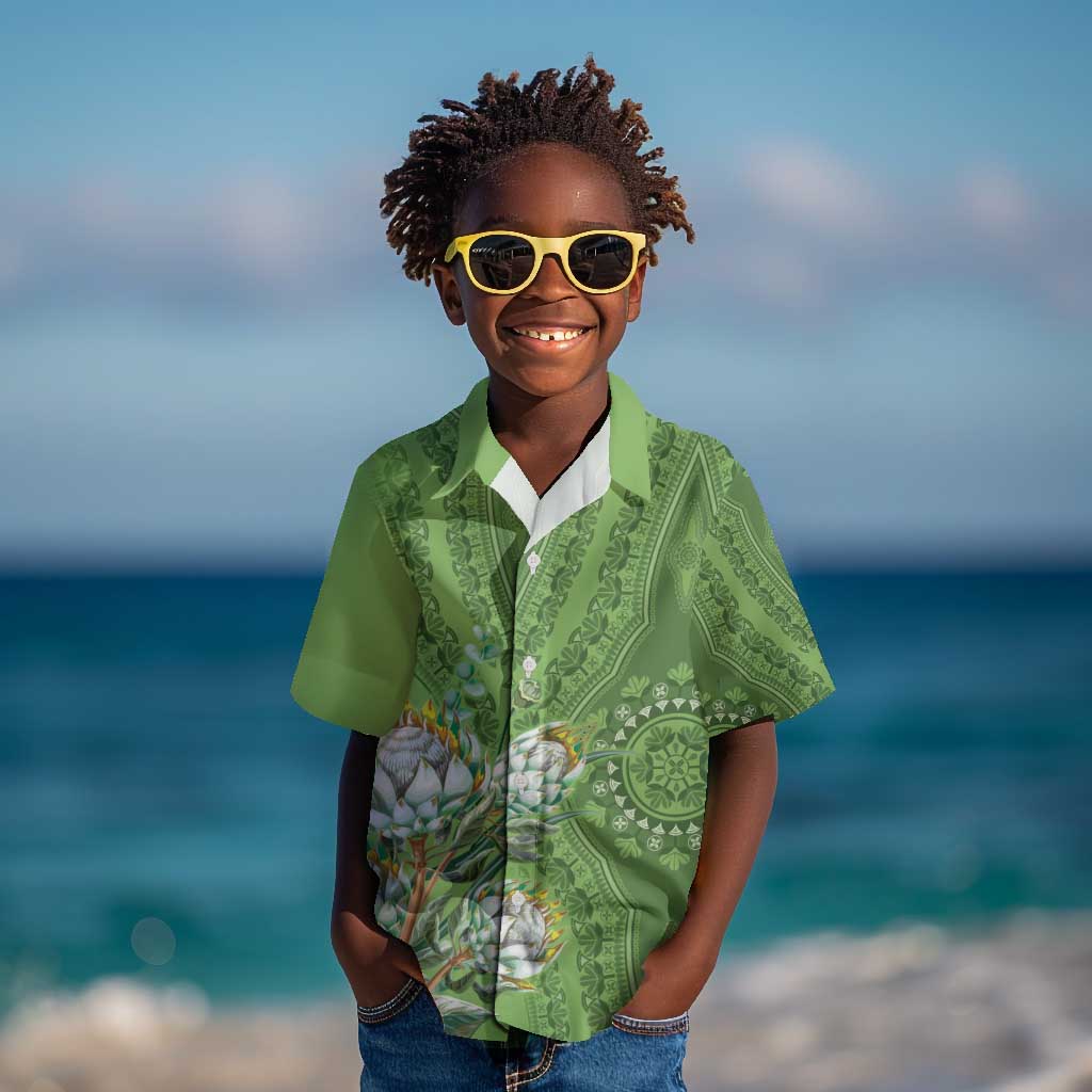 Afro King Proteas Dashiki Motif Kid Hawaiian Shirt Green Style