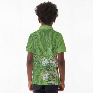 Afro King Proteas Dashiki Motif Kid Polo Shirt Green Style