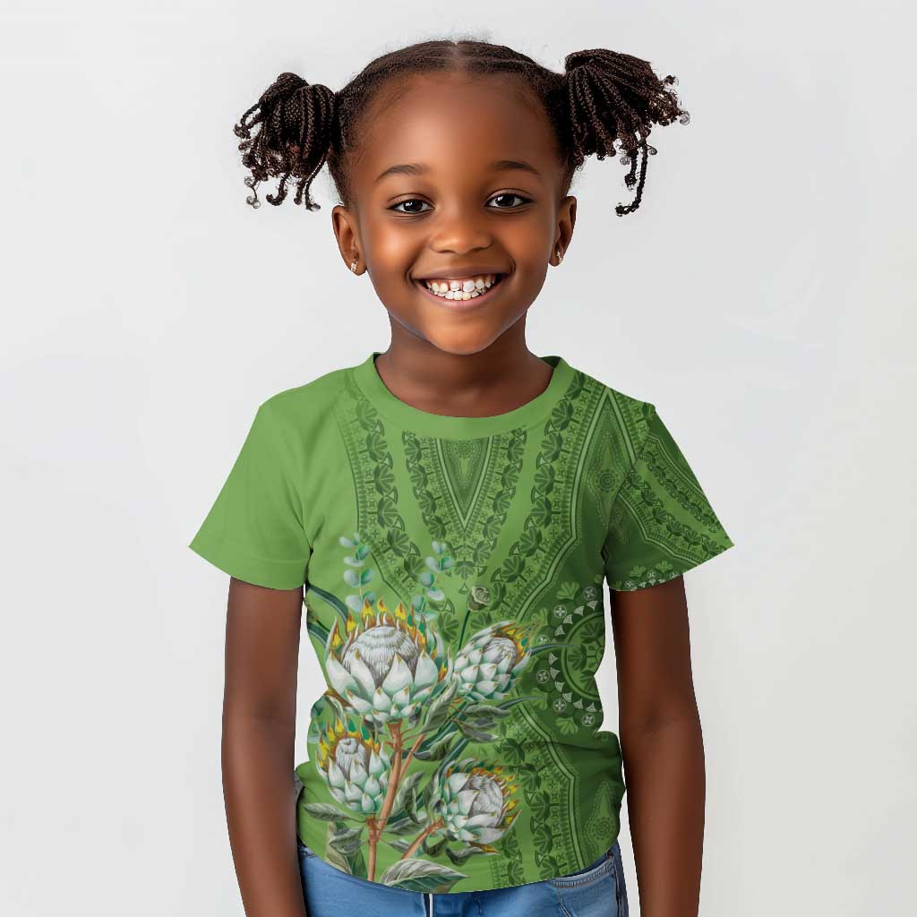 Afro King Proteas Dashiki Motif Kid T shirt Green Style