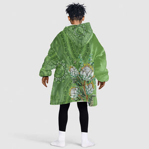 Afro King Proteas Dashiki Motif KId Wearable Blanket Hoodie Green Style