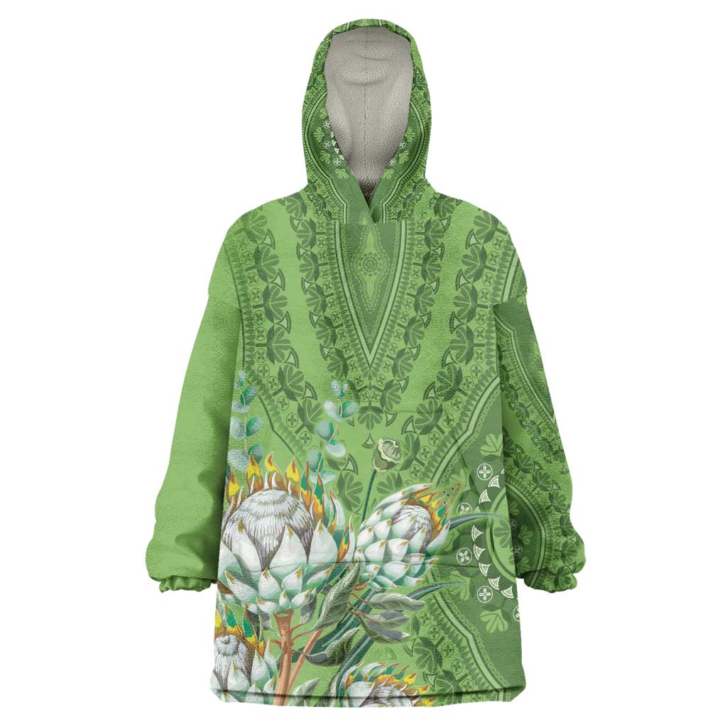Afro King Proteas Dashiki Motif KId Wearable Blanket Hoodie Green Style