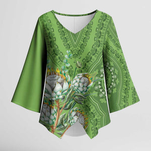 Africa King Proteas Dashiki Motif Kimono Sleeve Blouse Green Style