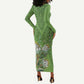 Afro King Proteas Dashiki Motif Long Sleeve Bodycon Dress Green Style LT9