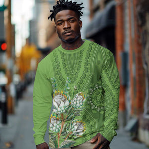 Afro King Proteas Dashiki Motif Long Sleeve Shirt Green Style LT9