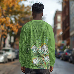 Afro King Proteas Dashiki Motif Long Sleeve Shirt Green Style LT9