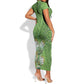 Afro King Proteas Dashiki Motif Short Sleeve Bodycon Dress Green Style LT9