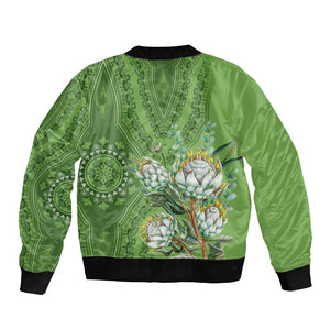 Afro King Proteas Dashiki Motif Sleeve Zip Bomber Jacket Green Style