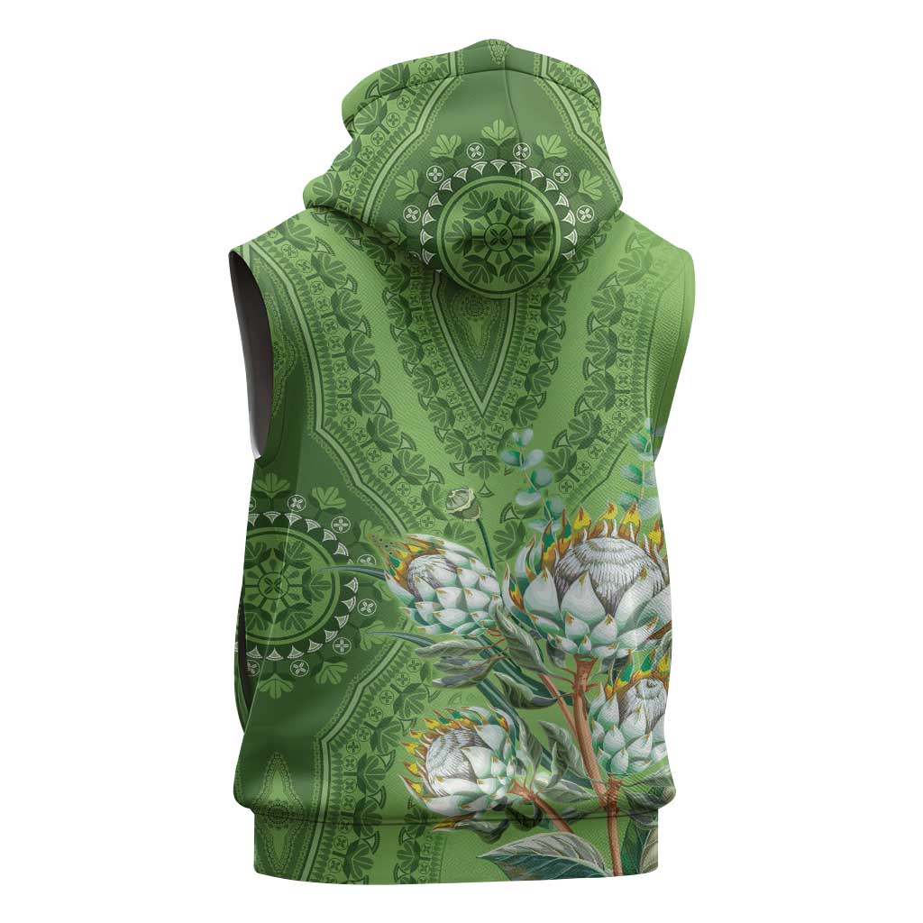 Afro King Proteas Dashiki Motif Sleeveless Hoodie Green Style - African Pride