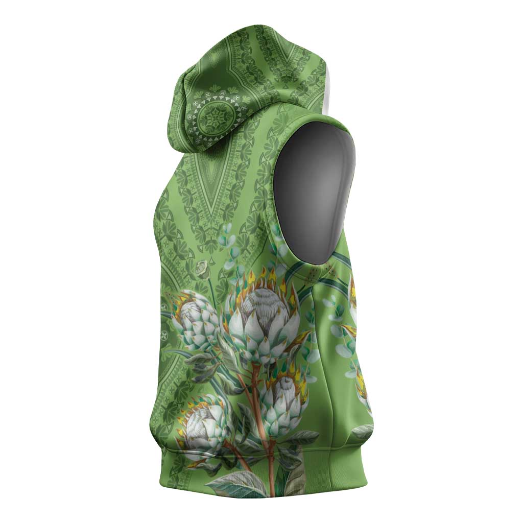 Afro King Proteas Dashiki Motif Sleeveless Hoodie Green Style - African Pride