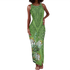 Afro King Proteas Dashiki Motif Tank Maxi Dress Green Style