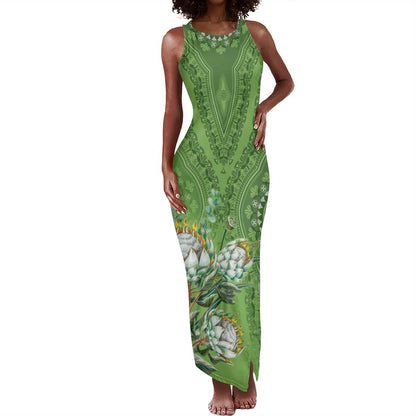Afro King Proteas Dashiki Motif Tank Maxi Dress Green Style