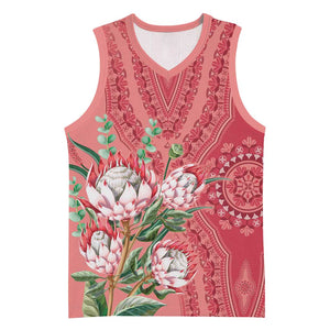 Afro King Proteas Dashiki Motif Basketball Jersey Peach Style - African Pride