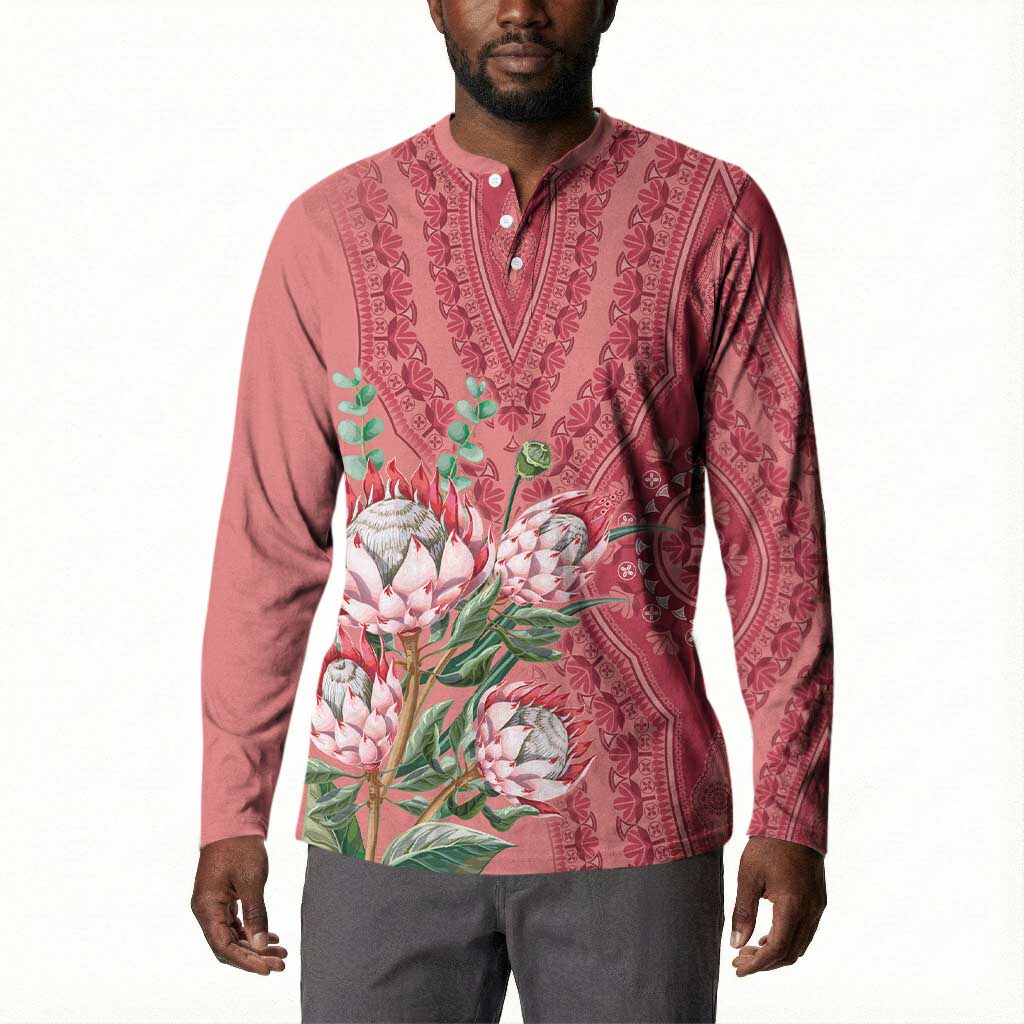 Africa King Proteas Dashiki Motif Button Sweatshirt Peach Style