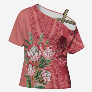 Africa King Proteas Dashiki Motif Cross Shoulder Shirt Peach Style