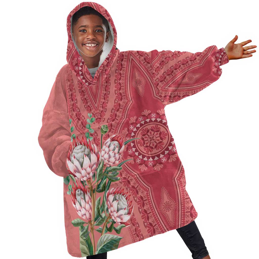 Afro King Proteas Dashiki Motif KId Wearable Blanket Hoodie Peach Style