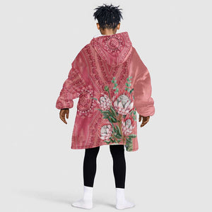 Afro King Proteas Dashiki Motif KId Wearable Blanket Hoodie Peach Style
