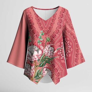 Africa King Proteas Dashiki Motif Kimono Sleeve Blouse Peach Style