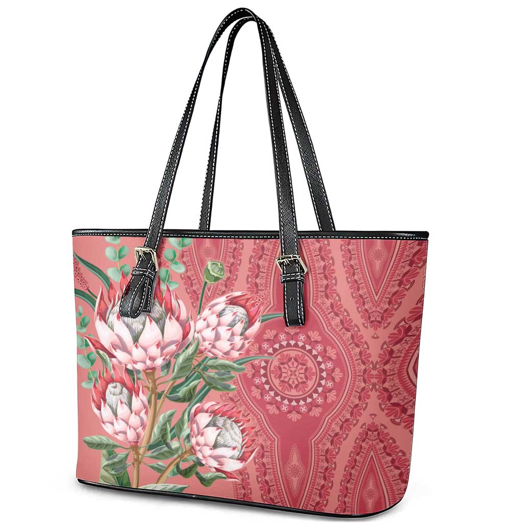 Afro King Proteas Dashiki Motif Leather Tote Bag Peach Style