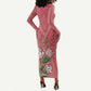 Afro King Proteas Dashiki Motif Long Sleeve Bodycon Dress Peach Style LT9
