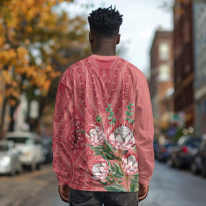Afro King Proteas Dashiki Motif Long Sleeve Shirt Peach Style LT9