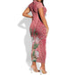 Afro King Proteas Dashiki Motif Short Sleeve Bodycon Dress Peach Style LT9
