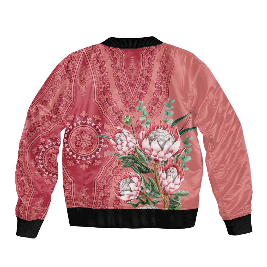 Afro King Proteas Dashiki Motif Sleeve Zip Bomber Jacket Peach Style