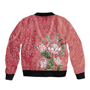 Afro King Proteas Dashiki Motif Sleeve Zip Bomber Jacket Peach Style