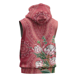 Afro King Proteas Dashiki Motif Sleeveless Hoodie Peach Style - African Pride