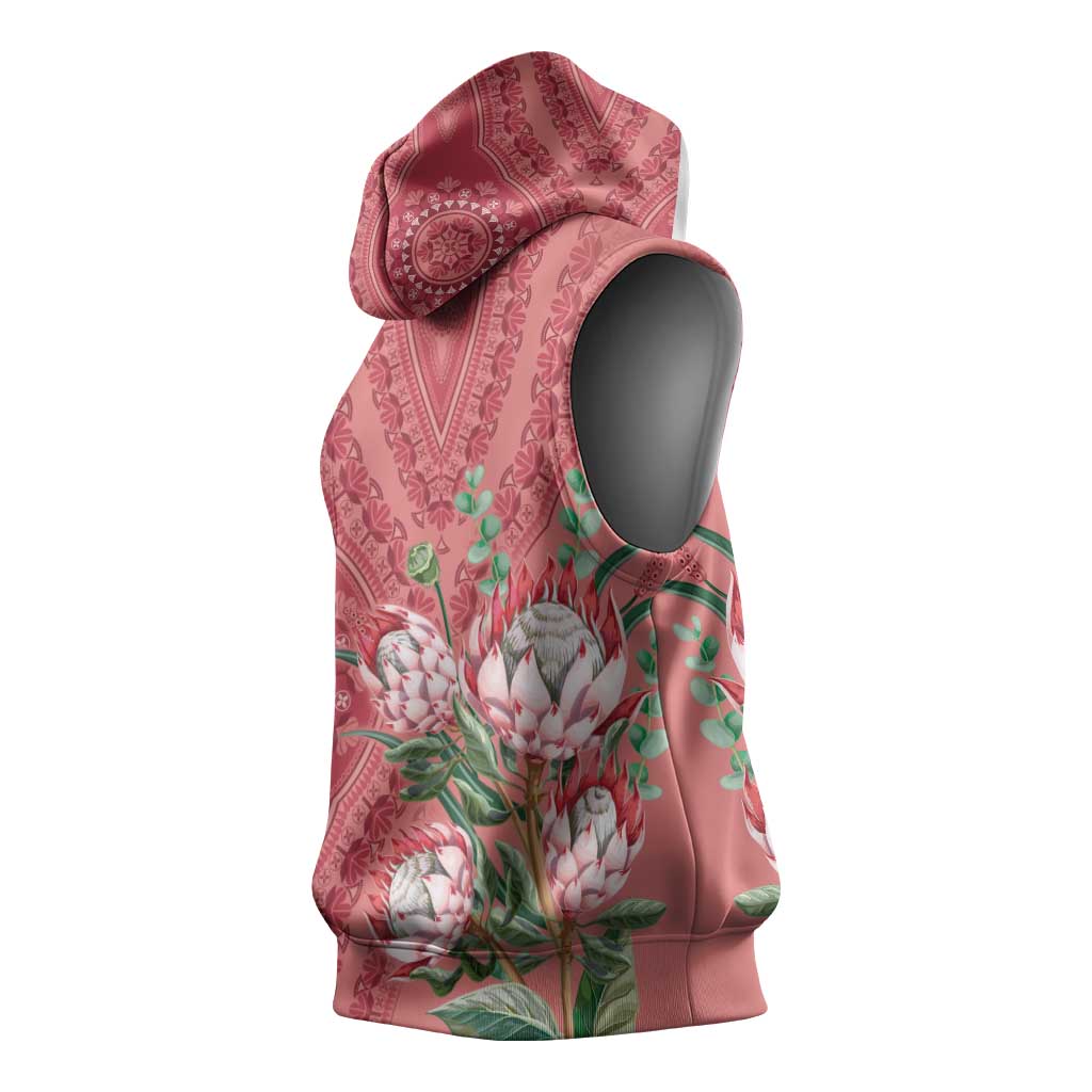 Afro King Proteas Dashiki Motif Sleeveless Hoodie Peach Style - African Pride