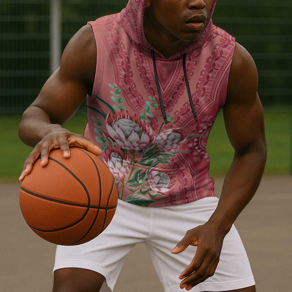 Afro King Proteas Dashiki Motif Sleeveless Hoodie Peach Style - African Pride