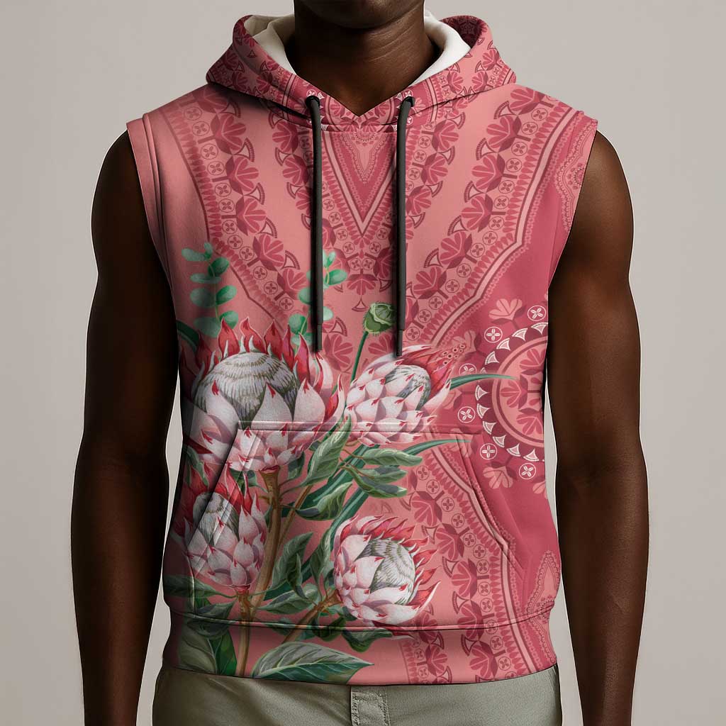 Afro King Proteas Dashiki Motif Sleeveless Hoodie Peach Style - African Pride