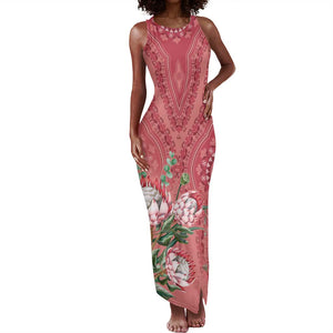 Afro King Proteas Dashiki Motif Tank Maxi Dress Peach Style