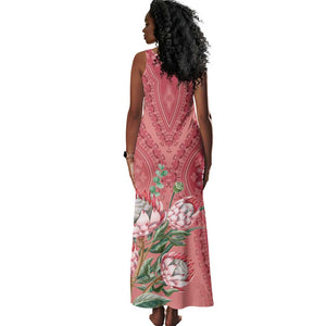 Afro King Proteas Dashiki Motif Tank Maxi Dress Peach Style