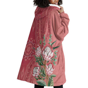 Afro King Proteas Dashiki Motif Wearable Blanket Hoodie Peach Style